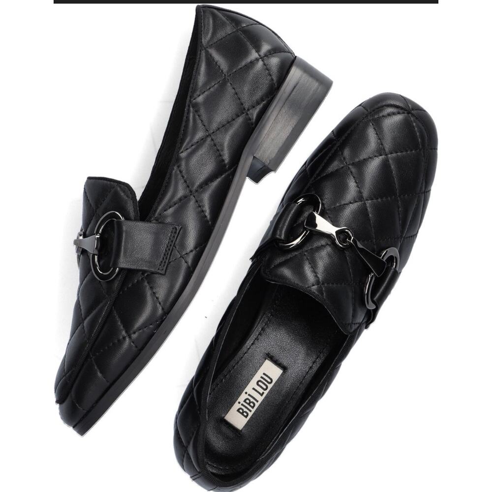 Bibi Lou Anthropologie Black Quilted Leather Loafers Sz‎ 40 Old Money Minimalist